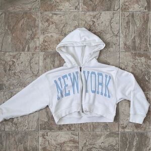 Zara White Hoodie with Blue Print